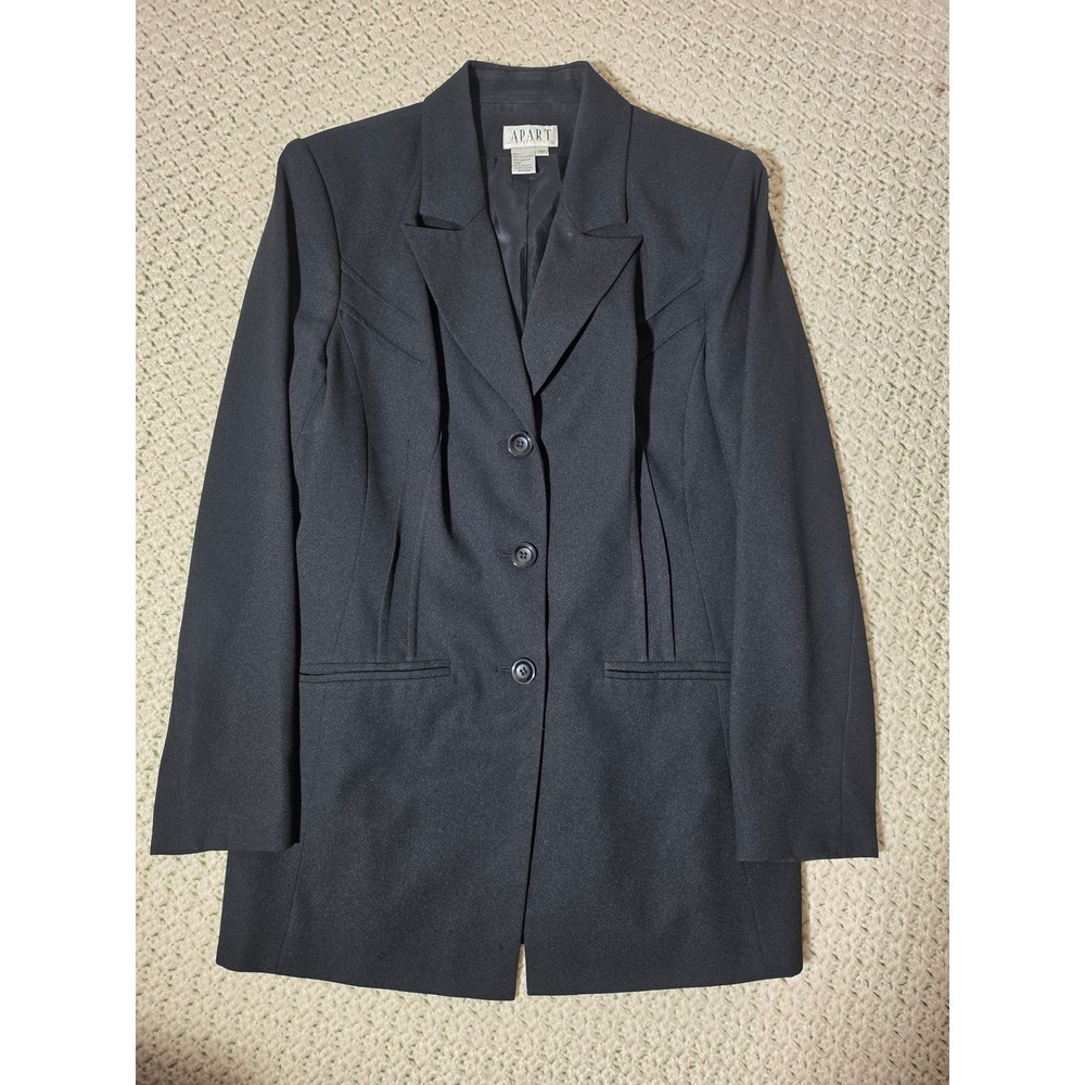Apart Impressions Blazer Womens 10 Black Excellent Longline 3-Button Structured